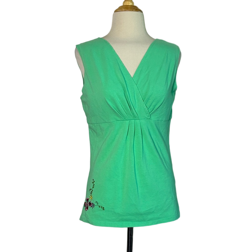 CRIPPLE CREEK Small Stretch Cotton Surplice Embroidered Sleeveless Top Babydoll